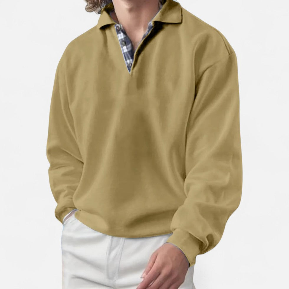 Langarm Polo Shirt mit V-Ausschnitt