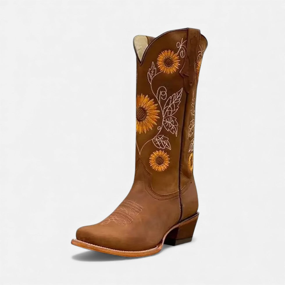 Western Stiefeletten mit Blumenstickerei Damen