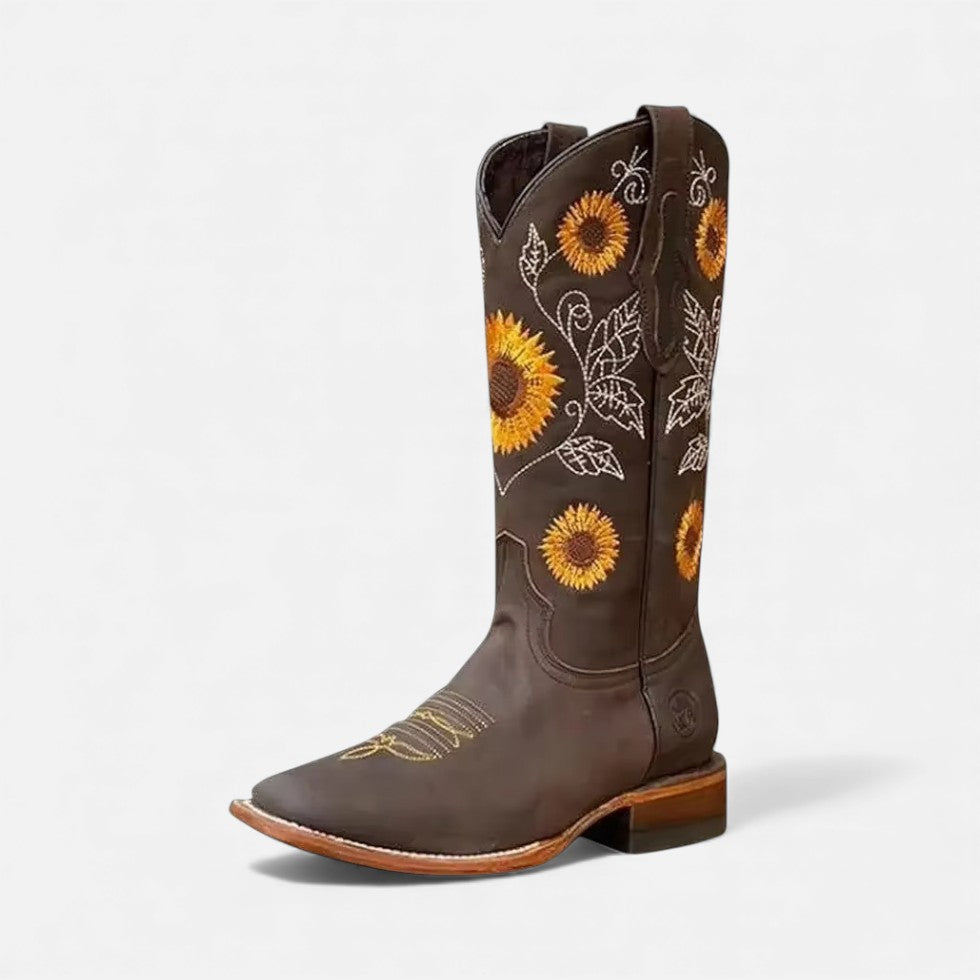 Western Stiefeletten mit Blumenstickerei Damen