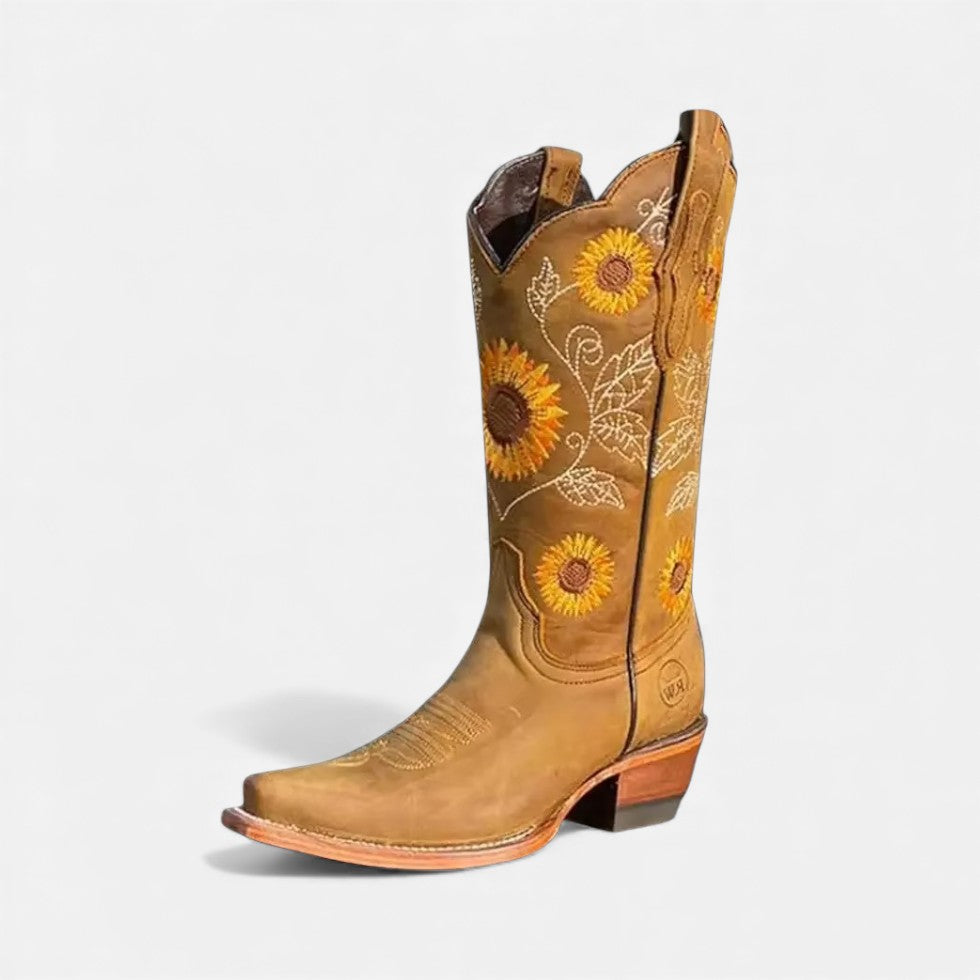 Western Stiefeletten mit Blumenstickerei Damen