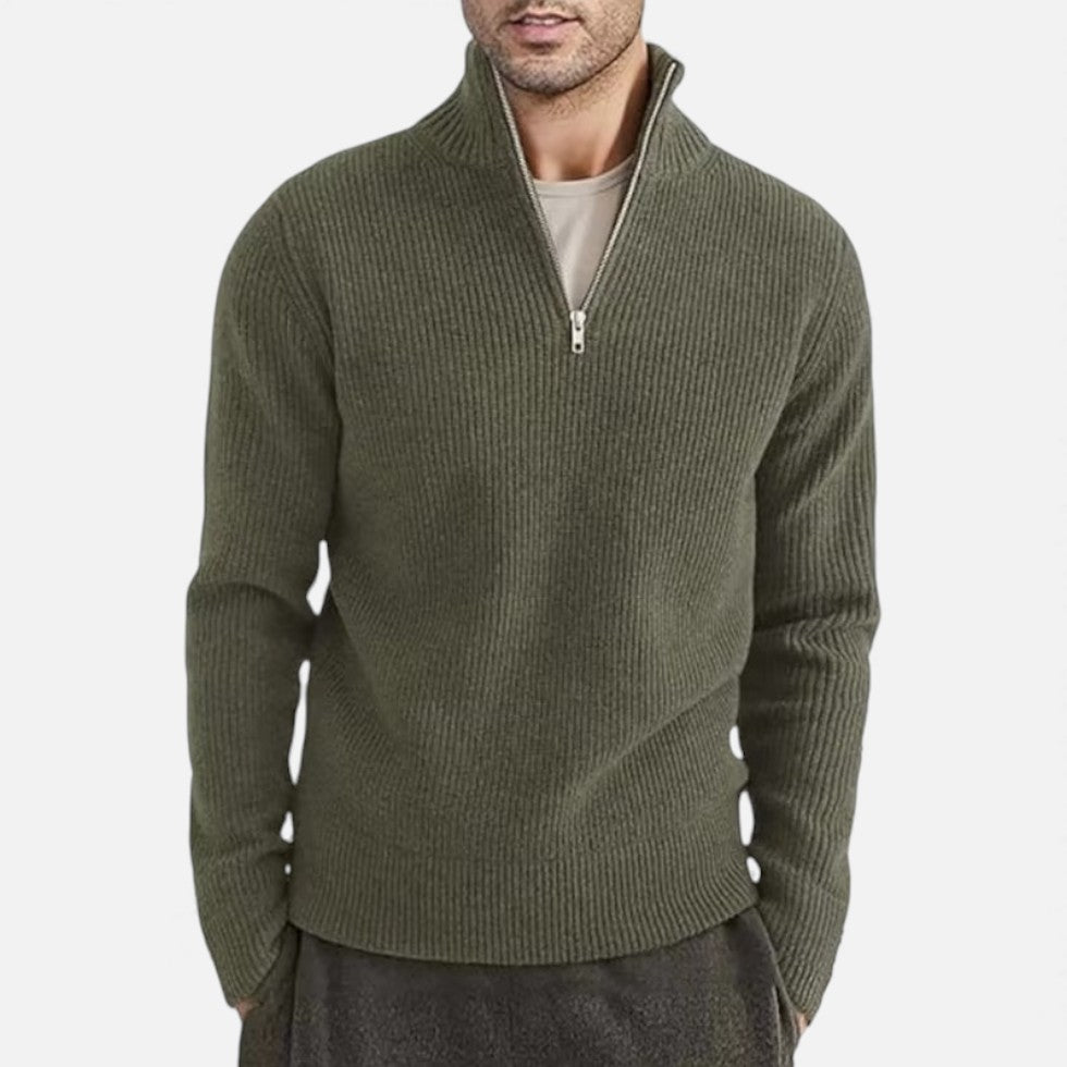 Herren Strickpullover mit Stehkragen und Reißverschluss