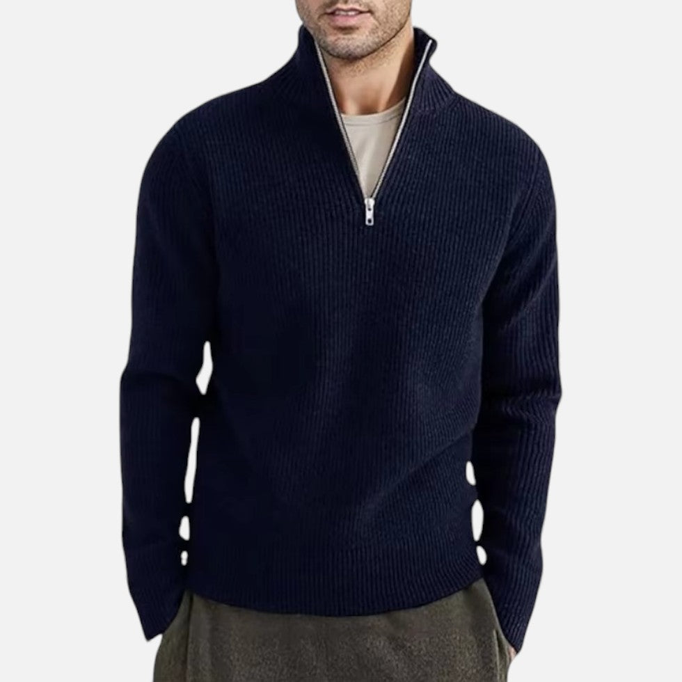 Herren Strickpullover mit Stehkragen und Reißverschluss