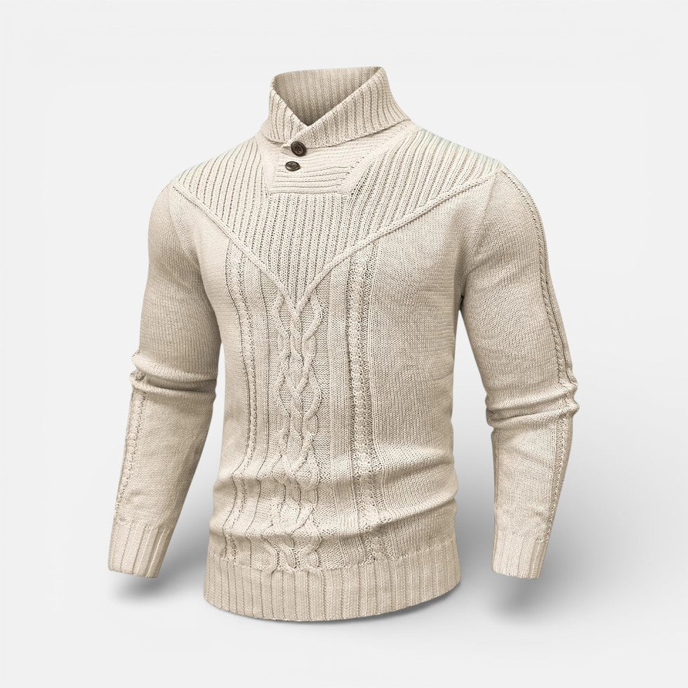 Herren Strickpullover mit Stehkragen und Knopfleiste