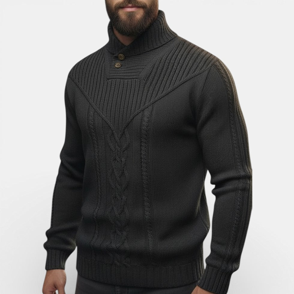 Herren Strickpullover mit Stehkragen und Knopfleiste