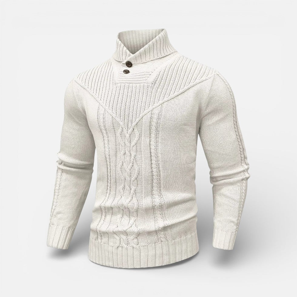 Herren Strickpullover mit Stehkragen und Knopfleiste