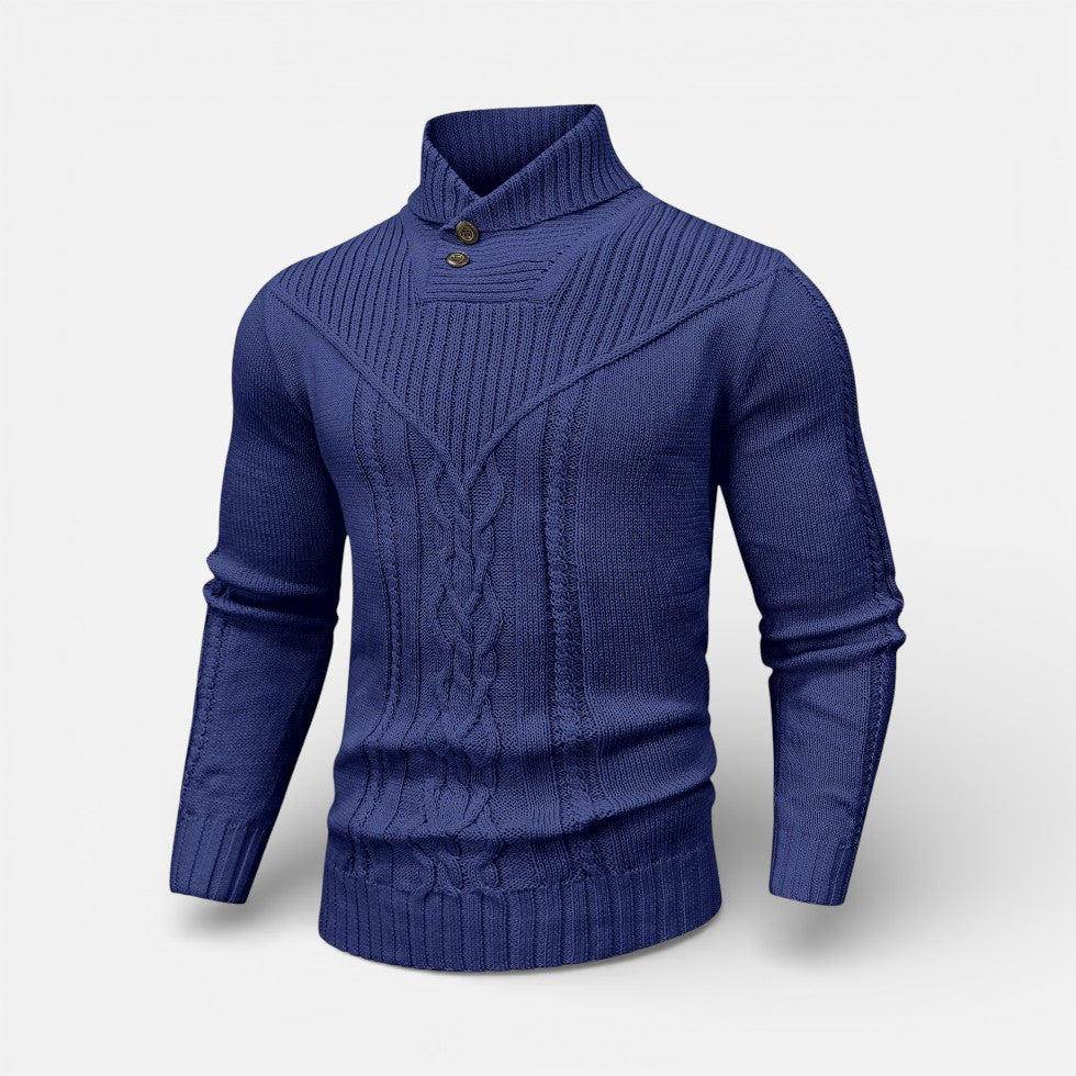 Herren Strickpullover mit Stehkragen und Knopfleiste