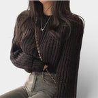 Damen Grobstrickpullover mit Rundhalsausschnitt