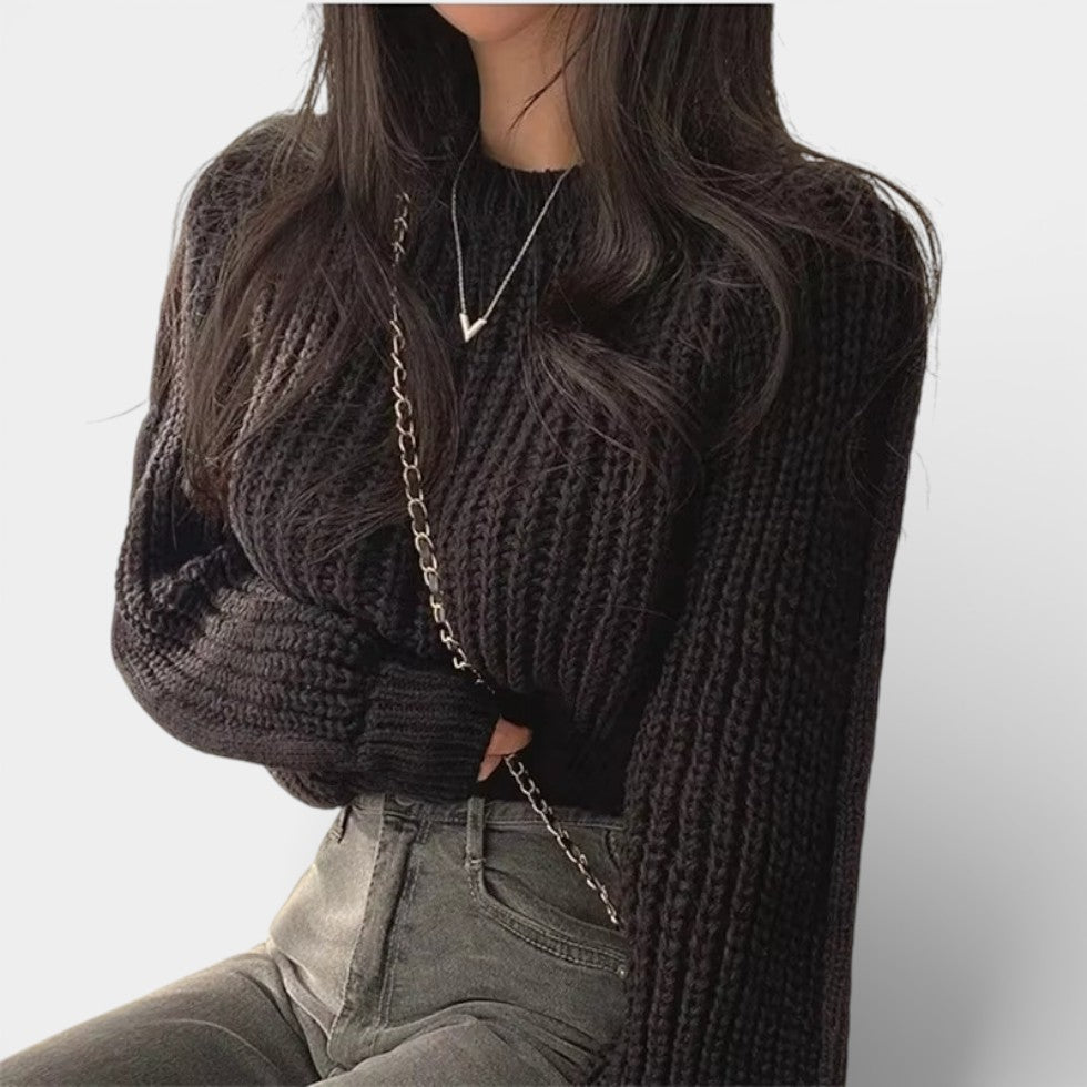 Damen Grobstrickpullover mit Rundhalsausschnitt