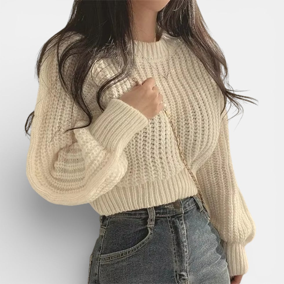 Damen Grobstrickpullover mit Rundhalsausschnitt