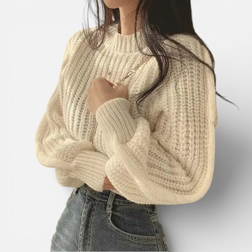 Damen Grobstrickpullover mit Rundhalsausschnitt