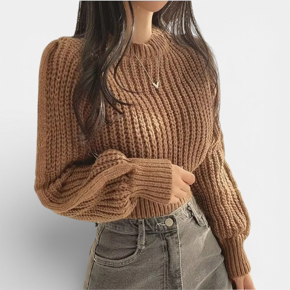 Damen Grobstrickpullover mit Rundhalsausschnitt