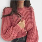 Damen Grobstrickpullover mit Rundhalsausschnitt