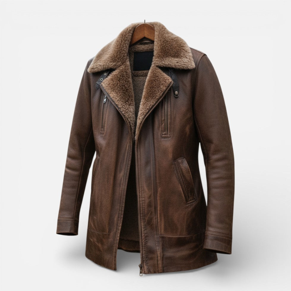 Damen Jacke in Lederoptik mit Kunstfellkragen