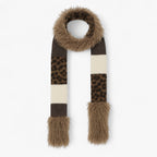 Damen Strickschal mit Leopardenmuster und Fellbommeln – Langer Winterschal, Herbst Winter
