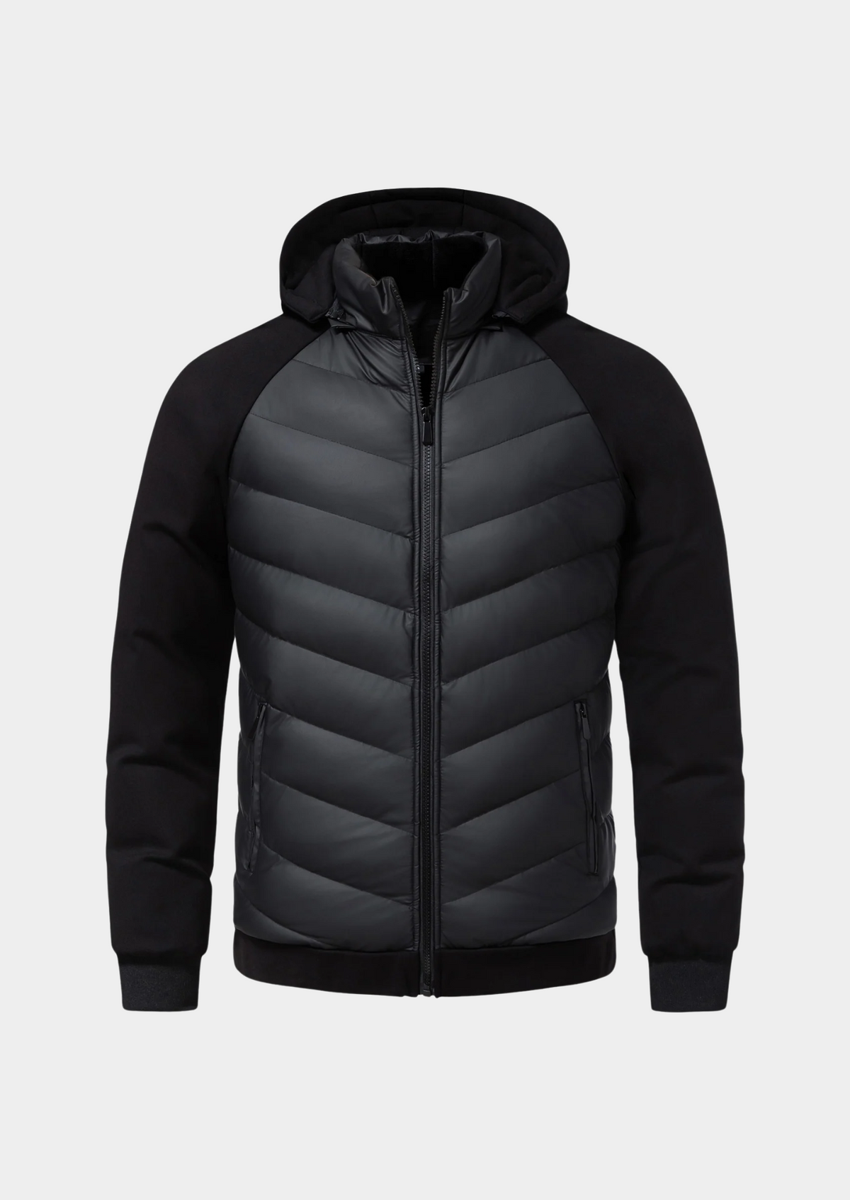 Herren Hybrid-Daunenjacke mit Kapuze und Frottee-Ärmeln – Steppjacke mit Samtfutter, Herbst Winter