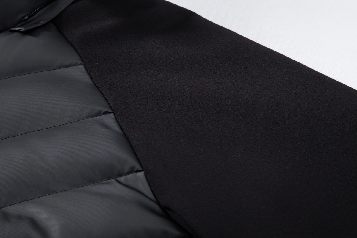 Herren Hybrid-Daunenjacke mit Kapuze und Frottee-Ärmeln – Steppjacke mit Samtfutter, Herbst Winter