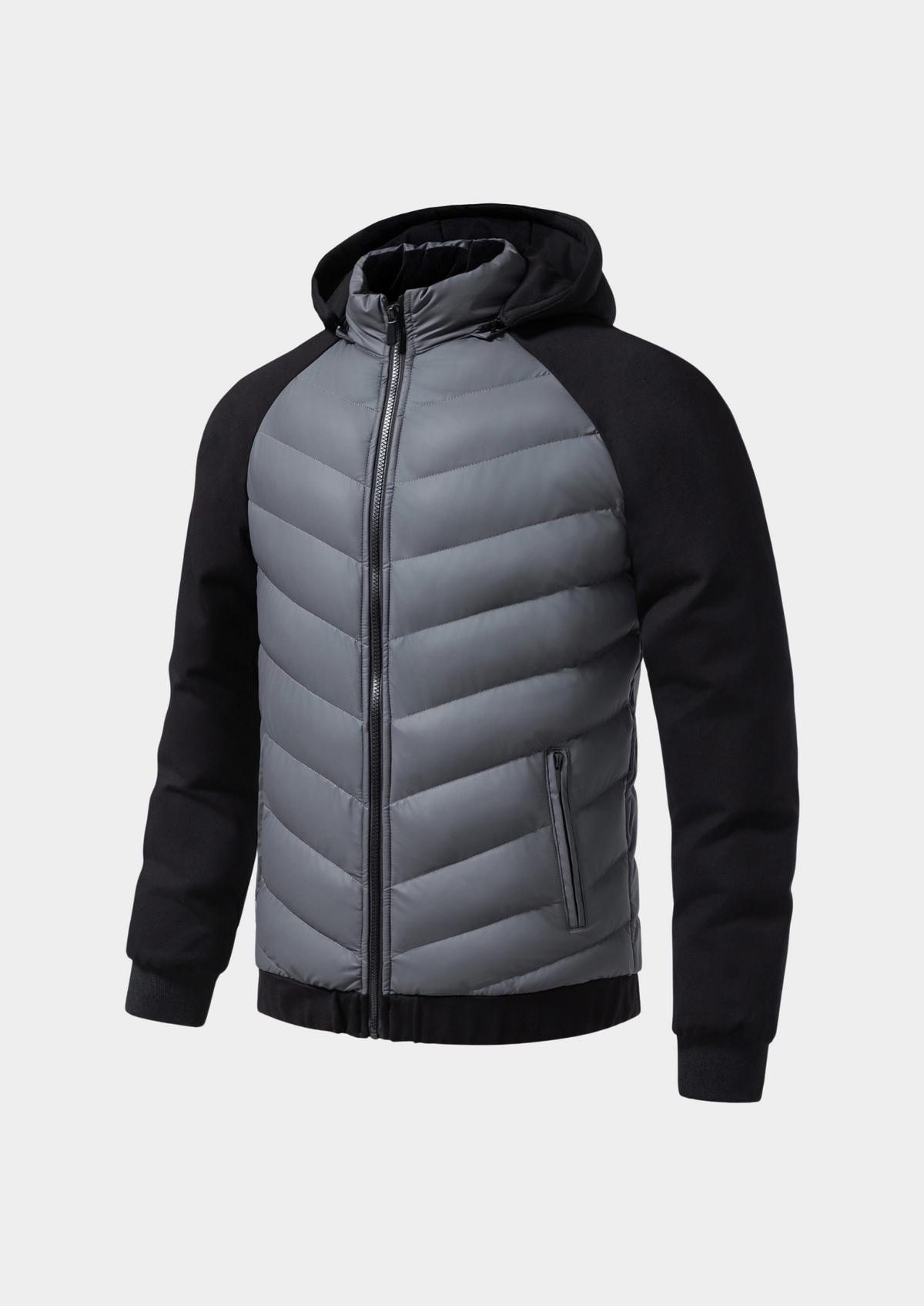 Herren Hybrid-Daunenjacke mit Kapuze und Frottee-Ärmeln – Steppjacke mit Samtfutter, Herbst Winter