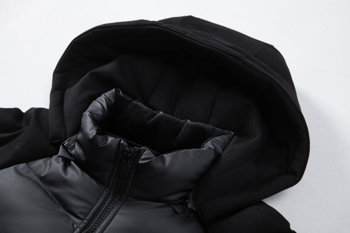 Herren Hybrid-Daunenjacke mit Kapuze und Frottee-Ärmeln – Steppjacke mit Samtfutter, Herbst Winter