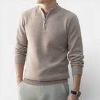 Herren Kaschmir Strickpullover mit Halbreißverschluss