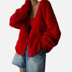 Damen Kaschmir Strickjacke mit flauschiger Oberfläche