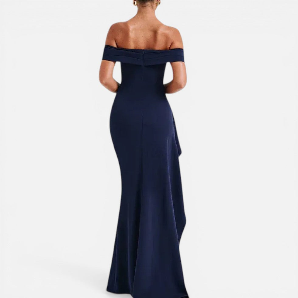 Maxikjole til kvinder, off shoulder med slids og taljeret pasform