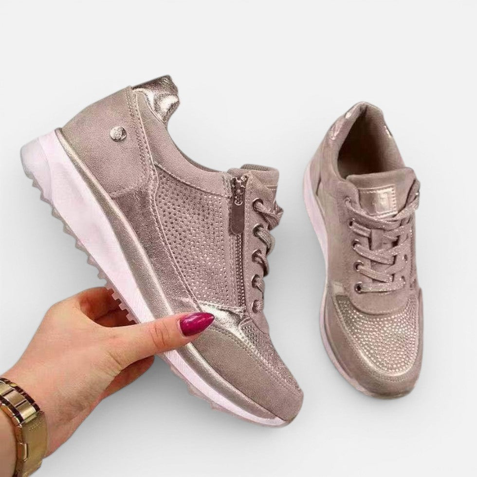 Damesneakers med lynlås og snørebånd