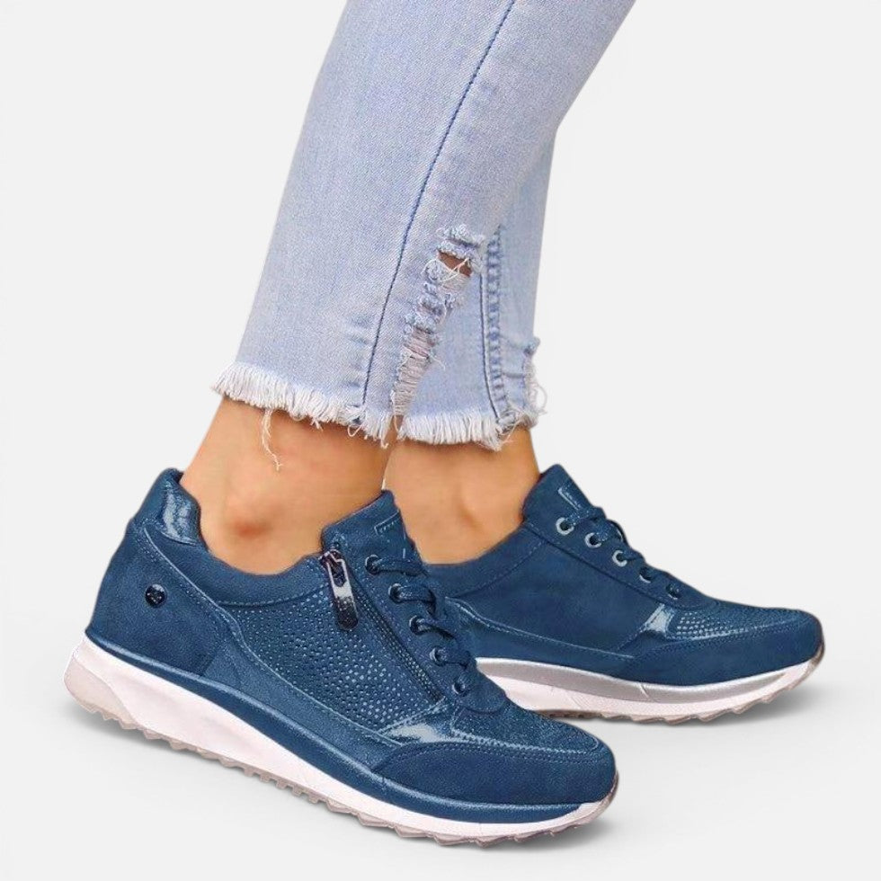 Damesneakers med lynlås og snørebånd
