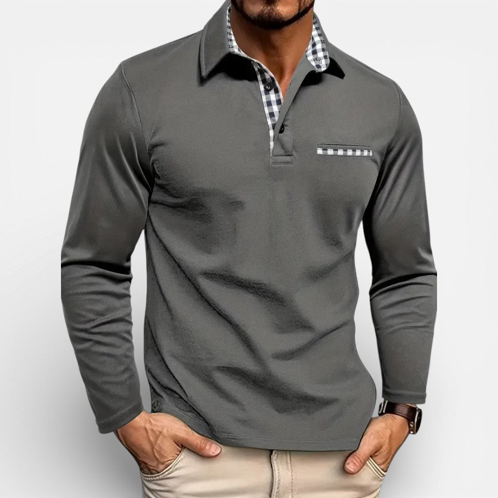 Herren Langarm Polohemd mit Kragen und Knopfleiste