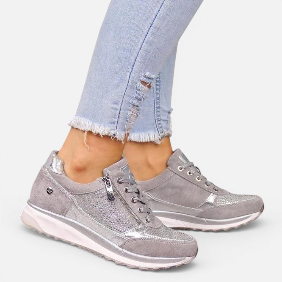 Damesneakers med lynlås og snørebånd