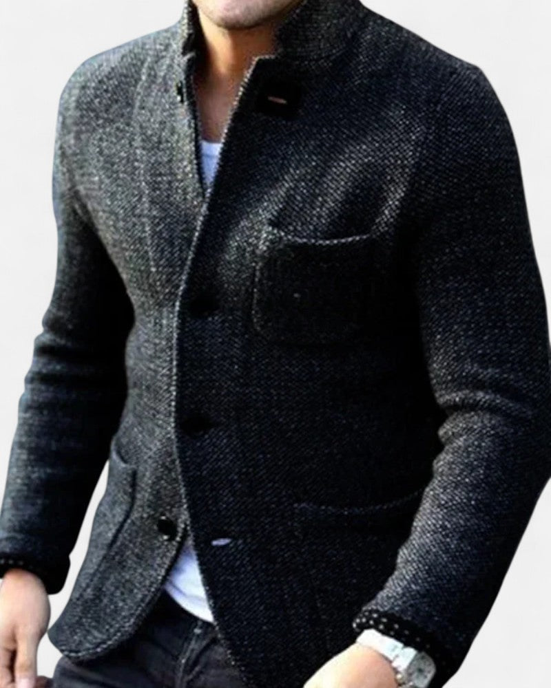 Strukturierte Wolljacke mit Knopfleiste für Herren