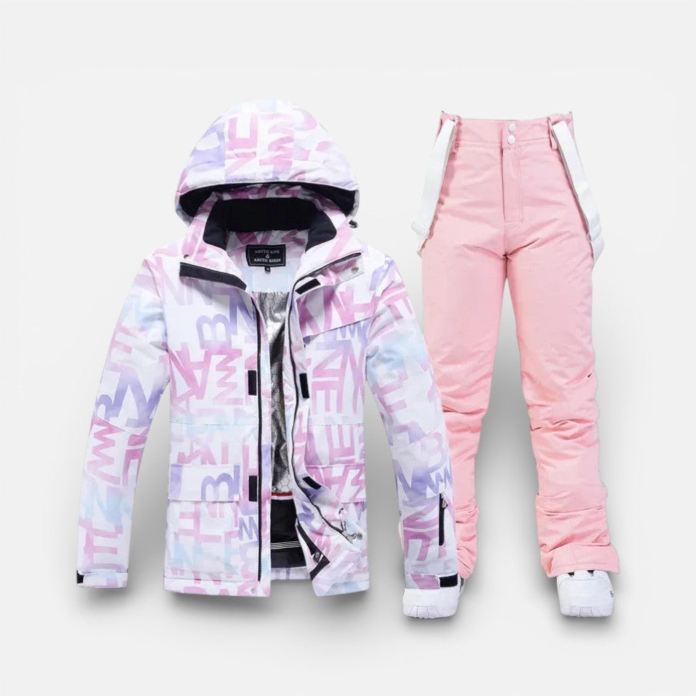 Women's ski suit with hooded jacket and ski pants