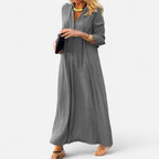 Langarm Maxikleid mit V-Ausschnitt und Kordelzug