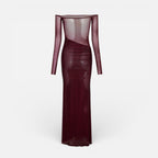 Lang gallakjole med off-shoulder-snit og transparent overdel