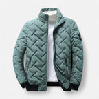 Puffer jacket with stand-up collar and zippered pockets
