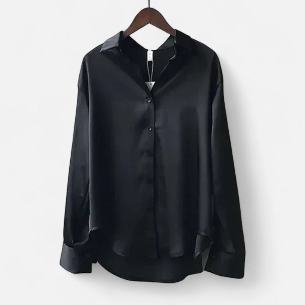 Satinbluse mit Knopfleiste und klassischem Kragen