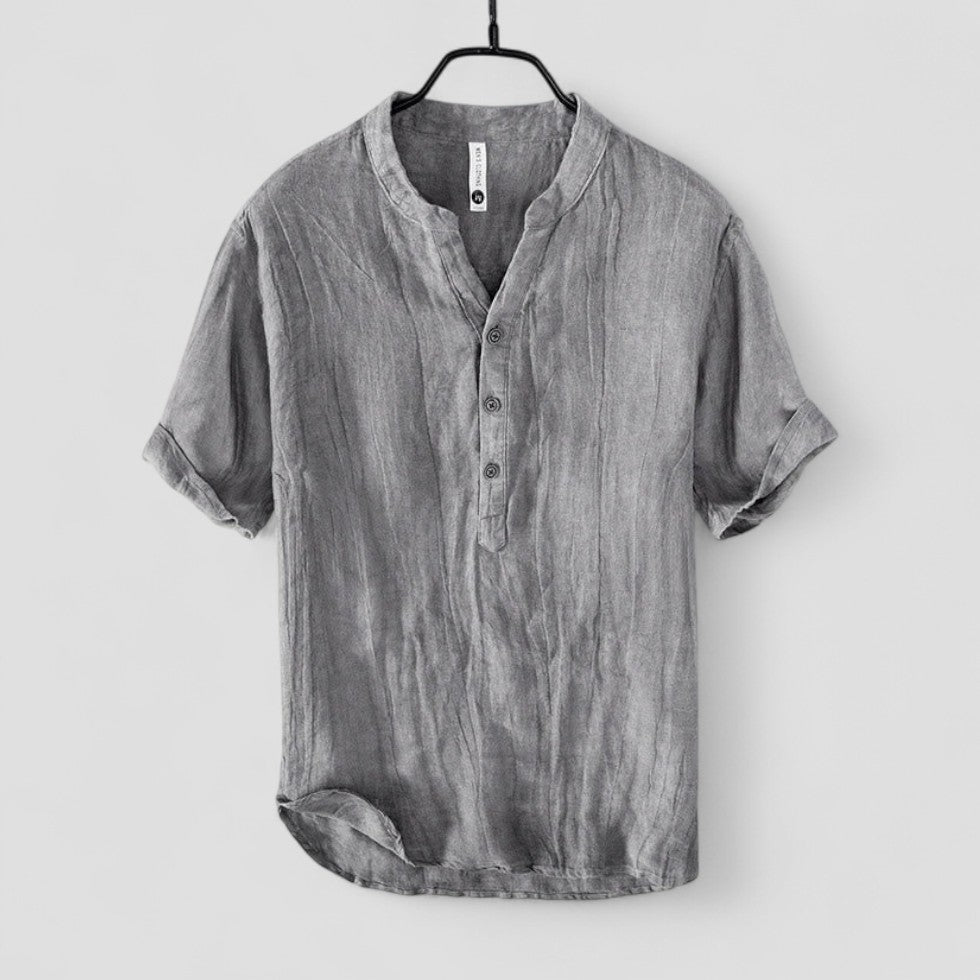 Leinen Kurzarmhemd mit Stehkragen für Herren