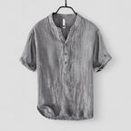 Leinen Kurzarmhemd mit Stehkragen für Herren