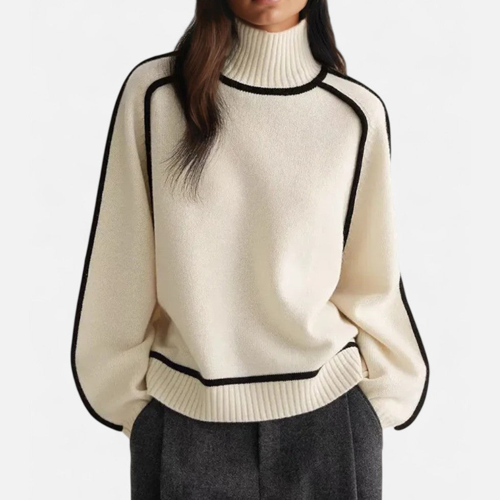 Kaschmir Rollkragenpullover mit Kontrastpaspel