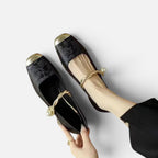 Orthopädische Mary Jane Schuhe Riemen Design Blockabsatz Jacquard Muster
