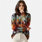 Checked Sweater with Crew Neck for Women
