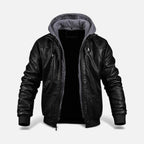 Herren Kunstleder Jacke mit Kapuze
