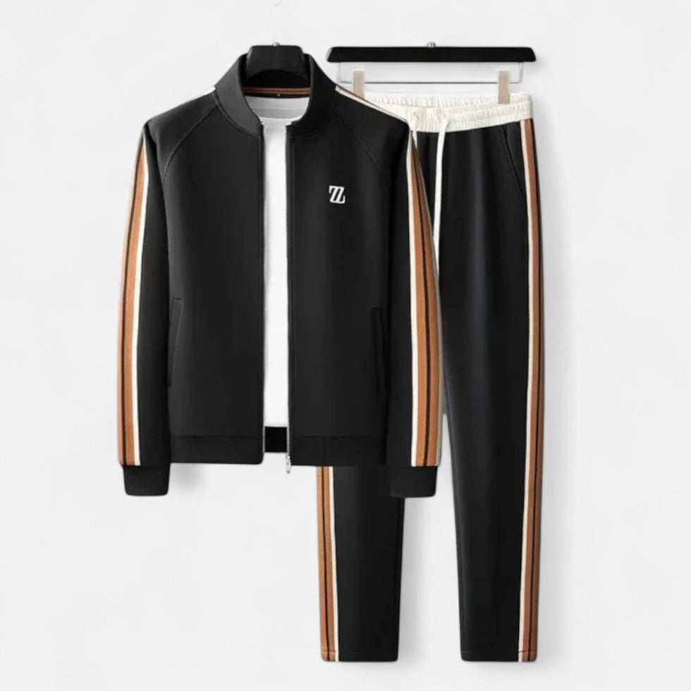 Tracksuit with stand-up collar and zipper