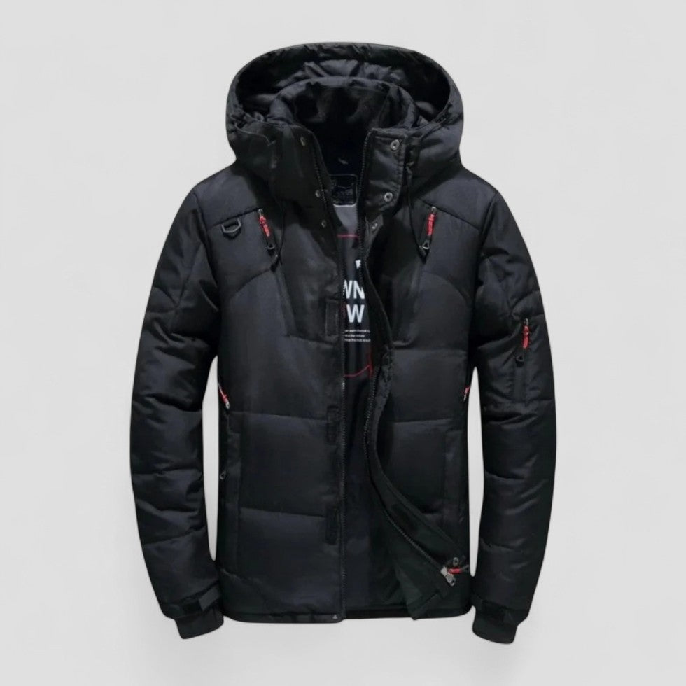 Padded winter jacket with hood for men