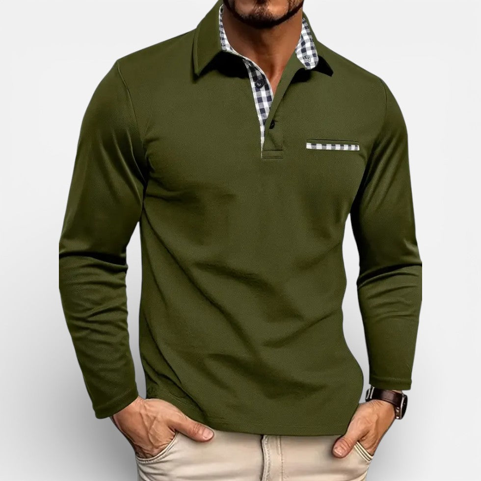 Herren Langarm Polohemd mit Kragen und Knopfleiste