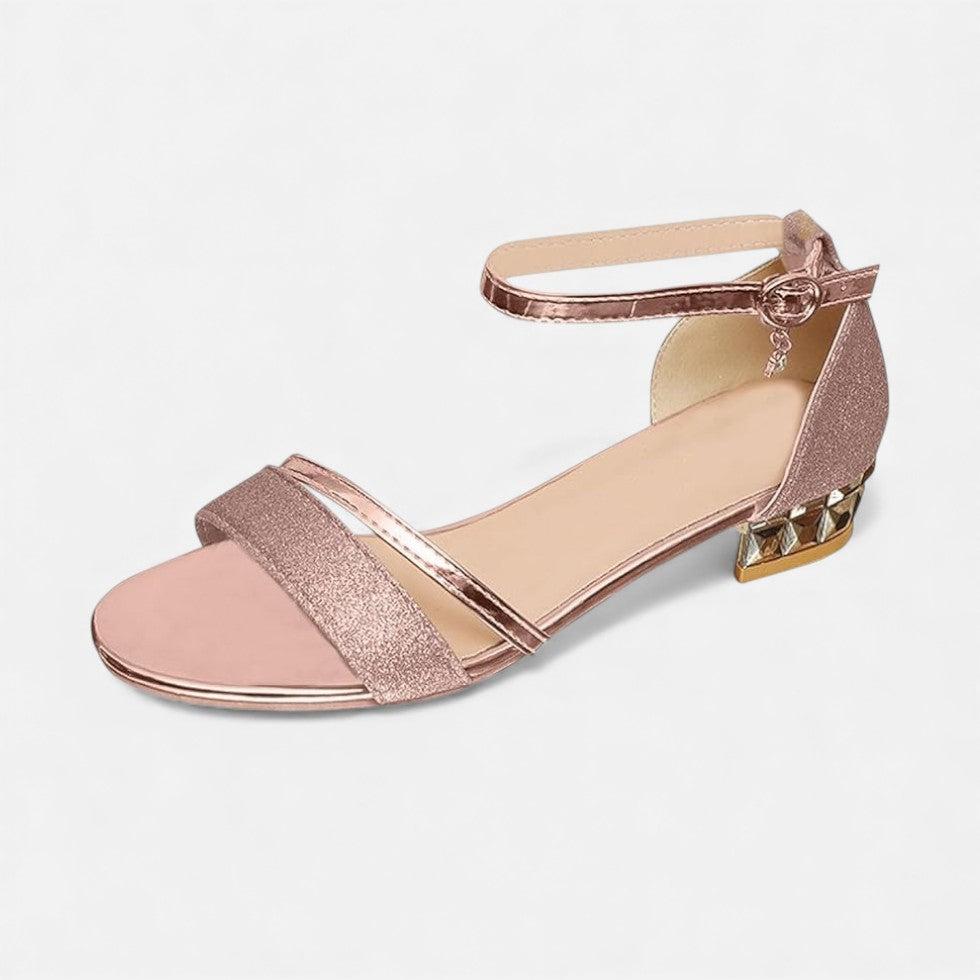 Women's sandals with shiny detail and ankle strap