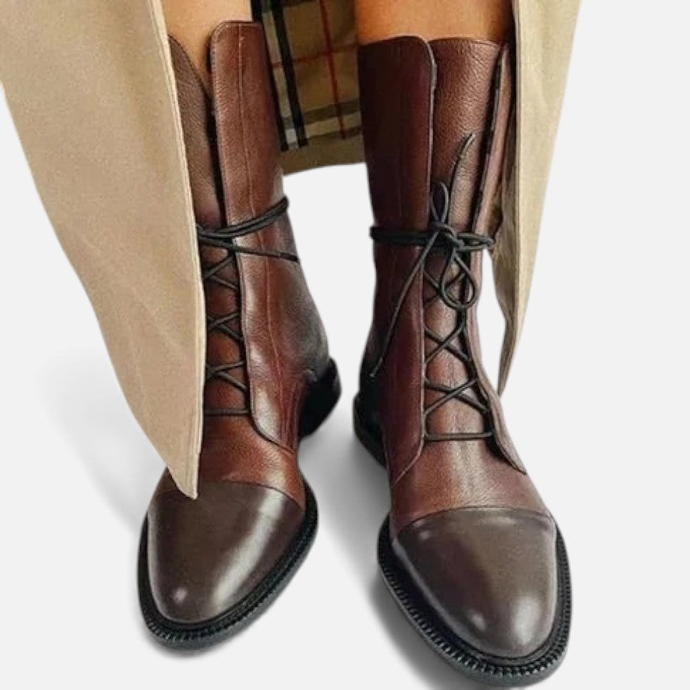 Damen Leder Stiefeletten mit Schnürung