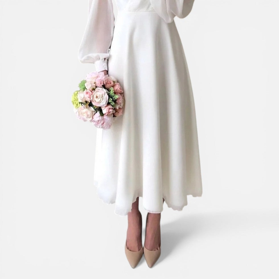Midikleid mit V Ausschnitt und langen Ärmeln