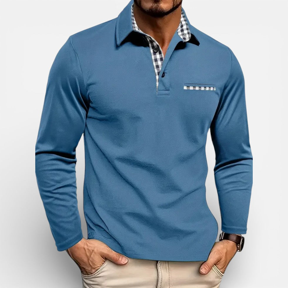 Herren Langarm Polohemd mit Kragen und Knopfleiste