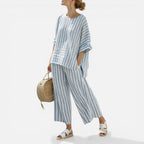 Damen Zweiteiler Set mit Streifenmuster und weiter Hose