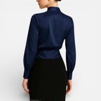 Damebluse langærmet V-hals slå om-look
